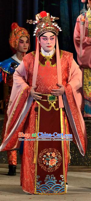 Chinese Guangdong Opera Xiaosheng Apparels Costumes and Headwear Traditional Cantonese Opera Young Male Garment Prince Orange Clothing