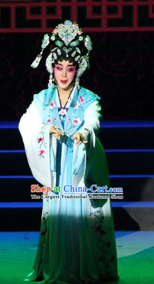 Chinese Cantonese Opera Young Female Garment Legend of Er Lang Costumes and Headdress Traditional Guangdong Opera Diva Mi Er Apparels Hua Tan Blue Dress