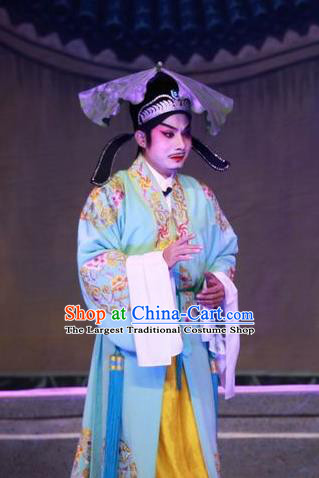 Escape from Banishment Chinese Guangdong Opera Young Male Apparels Costumes and Headwear Traditional Cantonese Opera Xiaosheng Garment Scholar Li Weile Clothing