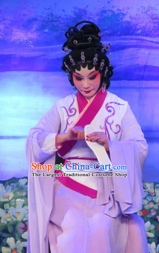 Chinese Cantonese Opera Young Female Garment Wu Nv Bai Shou Costumes and Headdress Traditional Guangdong Opera Diva Apparels Actress Yang Sanchun Dress