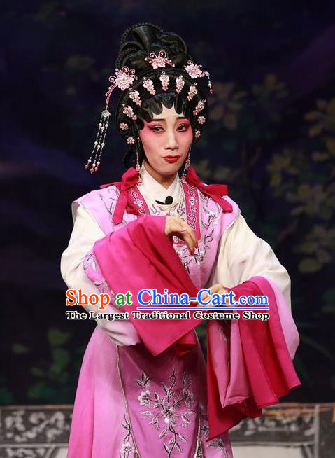 Chinese Cantonese Opera Young Mistress Han Baodie Garment Costumes and Headdress Traditional Guangdong Opera Diva Apparels Hua Tan Pink Dress