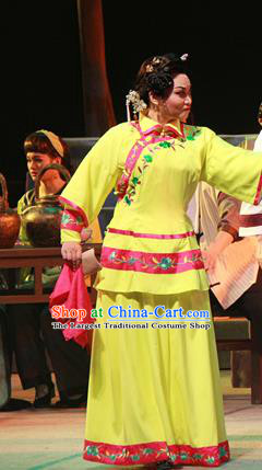 Chinese Cantonese Opera Actress Garment Liang Cha Wang Chuan Qi Costumes and Headdress Traditional Guangdong Opera Apparels Young Female Yellow Dress