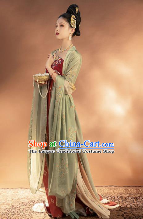 Chinese Traditional Tang Dynasty Noble Female Apparels Ancient Imperial Consort Embroidered Hanfu Dress Historical Costumes Complete Set