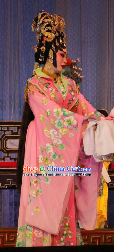 Chinese Cantonese Opera Hua Tan Garment Costumes and Headdress Traditional Guangdong Opera Young Female Apparels Princess Pink Dress