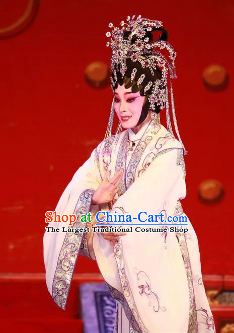 Chinese Cantonese Opera Hua Tan Garment Wu Suo Dong Gong Costumes and Headdress Traditional Guangdong Opera Young Female Apparels Actress Wei Peiniang Dress