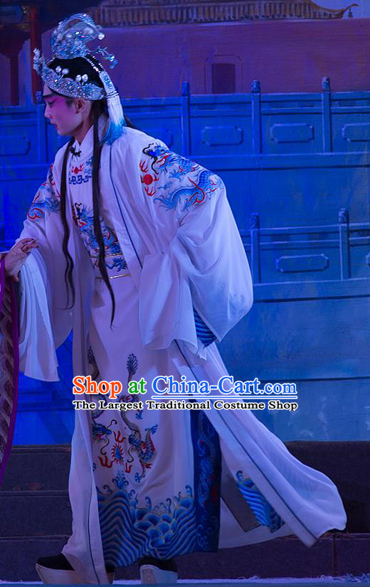 Wu Suo Dong Gong Chinese Guangdong Opera Xiaosheng Apparels Costumes and Headwear Traditional Cantonese Opera Prince Wen Xi Garment Niche Clothing