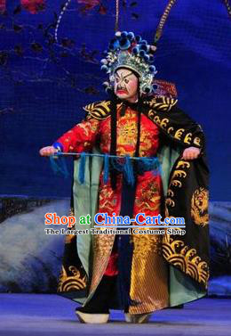 Shi Zou Yan Song Chinese Guangdong Opera Martial Male Apparels Costumes and Headwear Traditional Cantonese Opera Painted Role Garment General Clothing