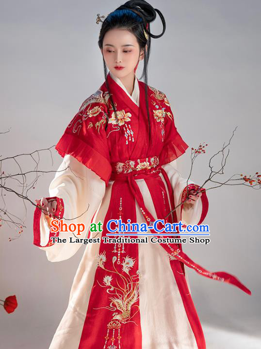 Chinese Traditional Jin Dynasty Royal Princess Embroidered Hanfu Dress Apparels Ancient Goddess Historical Costumes Complete Set for Women