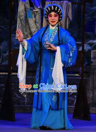 Chinese Cantonese Opera Young Female Garment Shi Zou Yan Song Costumes and Headdress Traditional Guangdong Opera Actress Apparels Diva Wang Jiangxian Dress