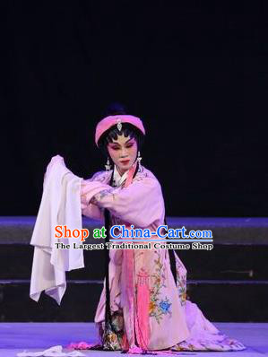 Chinese Cantonese Opera Distress Maiden Garment Shuang Qiang Lu Wenlong Costumes and Headdress Traditional Guangdong Opera Actress Apparels Young Female Dress