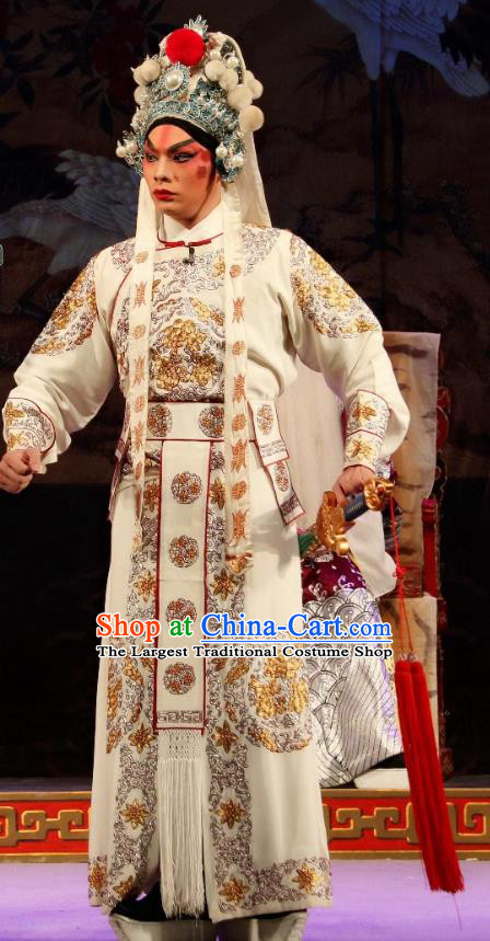 Xu Jiujing Chinese Guangdong Opera Martial Male Apparels Costumes and Headwear Traditional Cantonese Opera Wusheng Garment Liu Yu Clothing