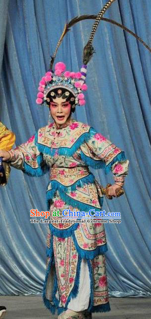 Chinese Cantonese Opera Martial Female Garment Fan Lihua Return Tang Costumes and Headdress Traditional Guangdong Opera Tao Ma Tan Apparels Armor Dress