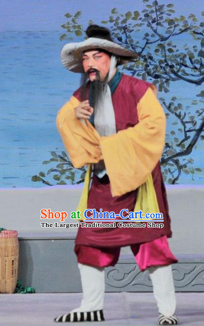 Luo Shui Qing Meng Chinese Guangdong Opera Elderly Male Apparels Costumes and Headwear Traditional Cantonese Opera Fisher Garment Boatman Clothing