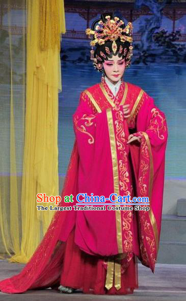 Chinese Cantonese Opera Queen Zhen Yuchan Garment Luo Shui Qing Meng Costumes and Headdress Traditional Guangdong Opera HuaTan Apparels Imperial Consort Dress