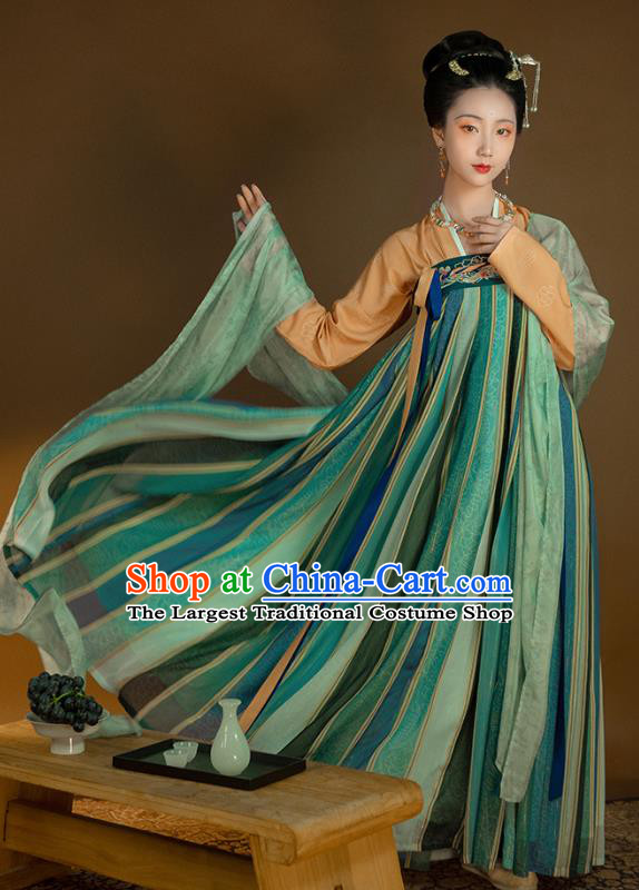 Top Grade Chinese Traditional Tang Dynasty Princess Hanfu Apparels Ancient Palace Lady Historical Costumes Blouse and Embroidered Slip Skirt Full Set