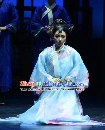 Chinese Historical Drama Empresses In Palace Ancient Young Lady Garment Costumes Traditional Stage Show Dress Qing Dynasty Imperial Concubine Blue Apparels and Headpieces