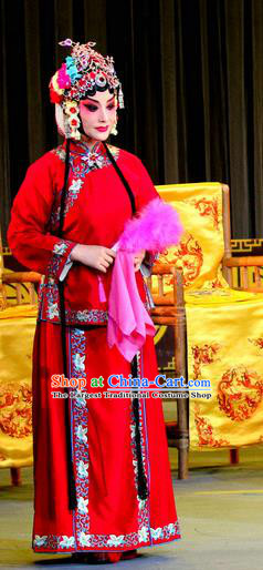 Chinese Sichuan Opera Highlights Actress Red Garment Costumes and Headdress He Gong Huan Qing Traditional Peking Opera Hua Tan Dress Consort Apparels