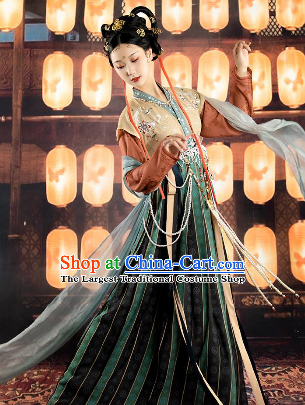 Traditional Chinese Tang Dynasty Flying Apsaras Dance Hanfu Dress Apparels Ancient Goddess Embroidered Historical Costumes Full Set