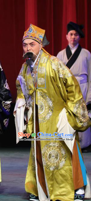 Chinese Sichuan Opera Elderly Male Apparels Costumes and Headpieces Peking Opera Highlights Old Man Garment Landlord Golden Clothing