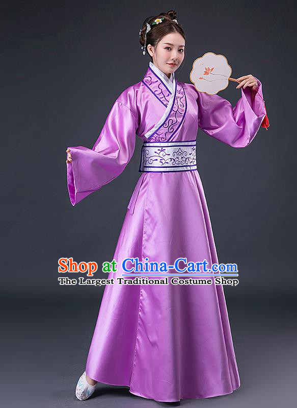 Traditional Chinese Han Dynasty Court Maid Purple Hanfu Dress Apparels Ancient Drama Palace Lady Historical Costumes for Women