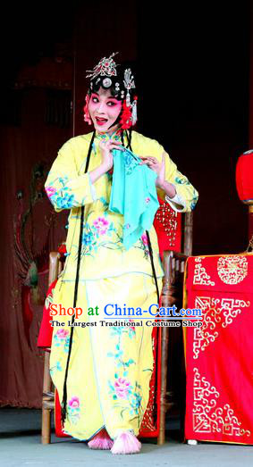 Chinese Sichuan Opera Highlights Actress Garment Costumes and Headdress Dong Fang Traditional Peking Opera Diva Yellow Dress Hua Tan Apparels