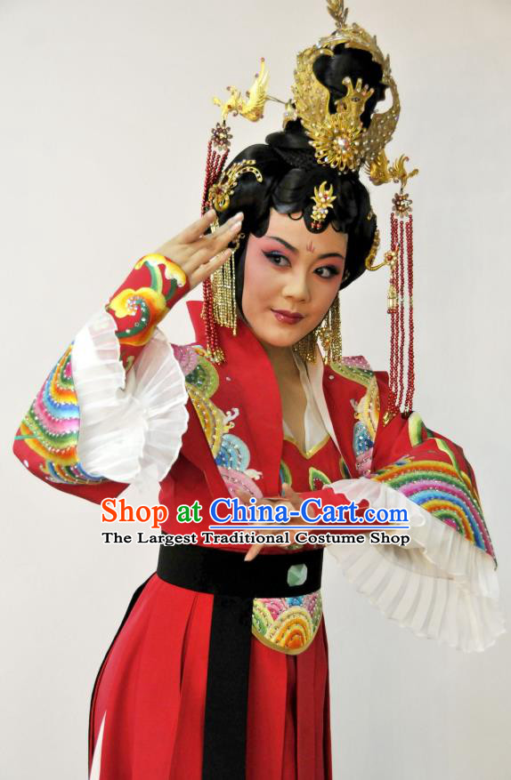 Chinese Sichuan Highlights Opera Hua Tan Garment Costumes and Headdress Princess Turandot Traditional Peking Opera Actress Red Dress Apparels