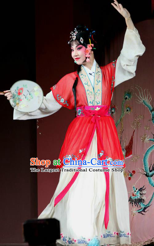 Chinese Sichuan Opera Highlights Servant Girl Garment Costumes and Headdress Hu Lian Nao Chai Traditional Peking Opera Xiaodan Dress Maid Lady Xiao Ying Apparels