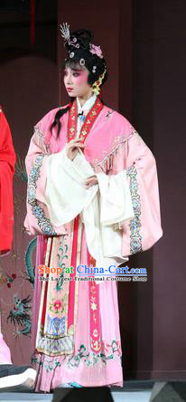 Chinese Sichuan Opera Highlights Rich Lady Hu Ailian Garment Costumes and Headdress Hu Lian Nao Chai Traditional Peking Opera Hua Tan Pink Dress Young Beauty Apparels