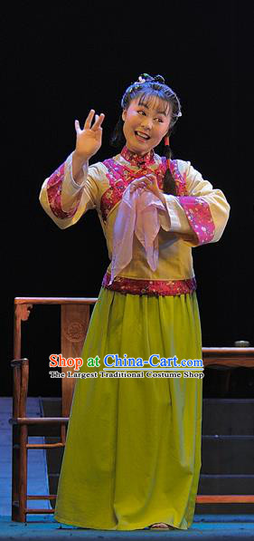 Chinese Sichuan Highlights Opera Young Lady Garment Costumes and Headdress Gua Yin Zhi Xian Traditional Peking Opera Village Girl Yu Yang Dress Xiaodan Apparels