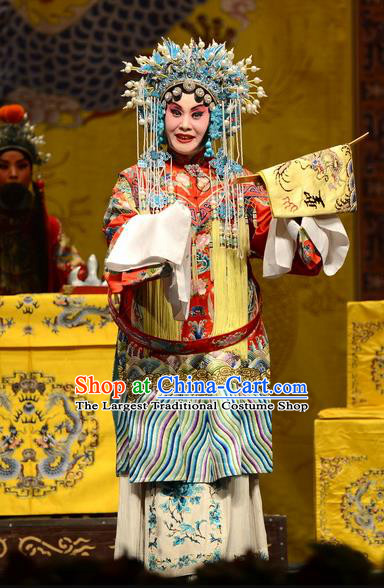 Chinese Hebei Clapper Opera Queen Garment Costumes and Headdress Wang Baochuan Traditional Bangzi Opera Actress Dress Empress Apparels