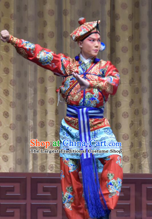 Hu Jia Zhuang Chinese Bangzi Opera Martial Male Wang Ying Apparels Costumes and Headpieces Traditional Hebei Clapper Opera Wusheng Garment Swordsman Clothing