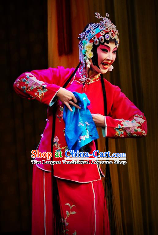 Chinese Hebei Clapper Opera Actress Cui Xiuying Garment Costumes and Headdress Xi Rong Gui Traditional Bangzi Opera Hua Tan Red Dress Diva Apparels