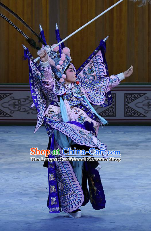 In Extremely Good Fortune Chinese Bangzi Opera Martial Male Armor Apparels Costumes and Headpieces Traditional Hebei Clapper Opera General Zhou Yu Garment Clothing with Flags