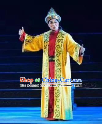 Ping Cheng Fu Chinese Bangzi Opera Young Male Apparels Costumes and Headpieces Traditional Shanxi Clapper Opera Xiaosheng Garment Crown Prince Clothing