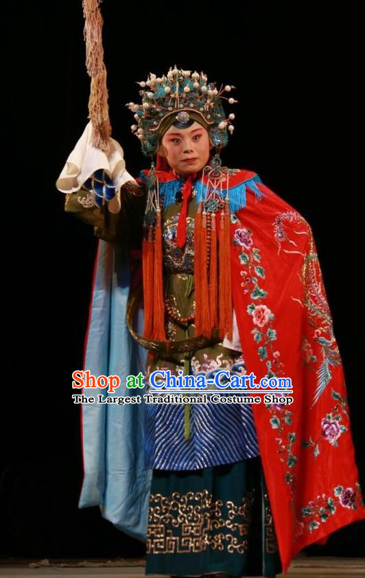 Chinese Shanxi Clapper Opera Countess Garment Costumes and Headdress Pan Yang Song Traditional Bangzi Opera Dame She Saihua Dress Elderly Female Apparels