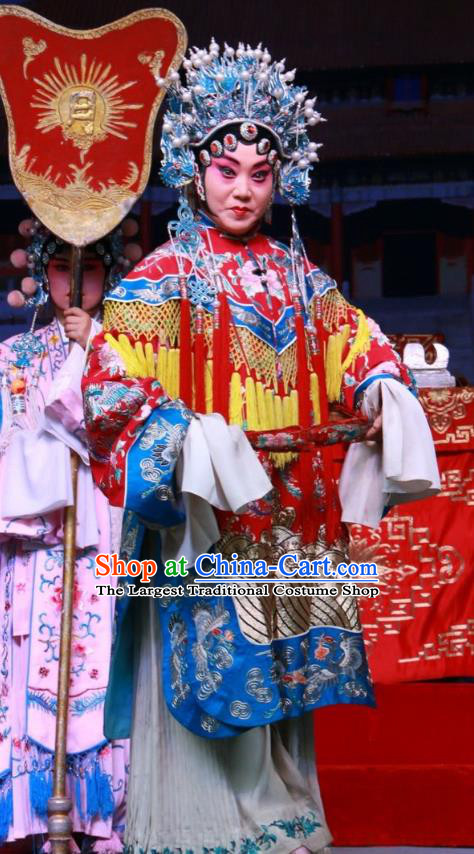 Chinese Shanxi Clapper Opera Hua Tan Garment Costumes and Headdress Zhong Bao Guo Traditional Bangzi Opera Actress Dress Imperial Consort Li Apparels