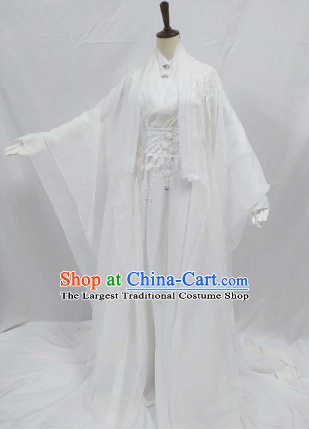 Top Chinese Cosplay Noble Childe Costume Ancient Swordsman Prince White Clothing for Men