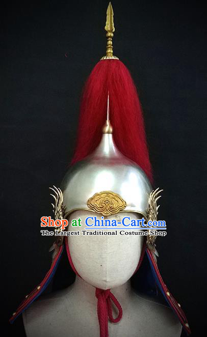 Traditional Chinese Ming Dynasty General Phoenix Wings Armor Hat Headpiece Ancient Soldier Warrior Armet Iron Helmet for Men