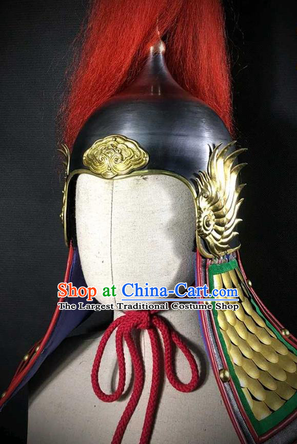 Traditional Chinese Ming Dynasty General Armor Hat Headpiece Ancient Soldier Warrior Armet Iron Phoenix Wings Helmet for Men