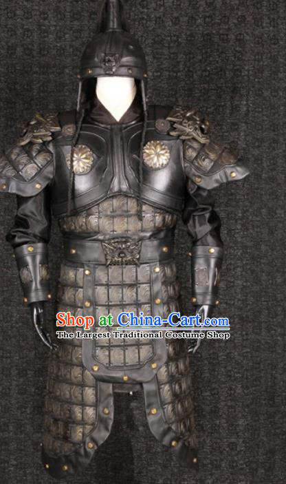 Traditional Chinese Ming Dynasty Warrior Body Armor Outfits Ancient Film General Armour Costumes and Headwear Full Set