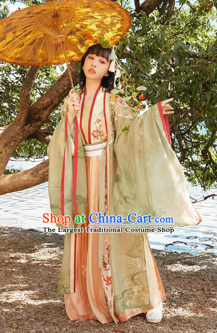 Traditional Chinese Song Dynasty Patrician Lady Garment Ancient Embroidered Hanfu Costumes Cloak Top Blouse and Skirt for Women