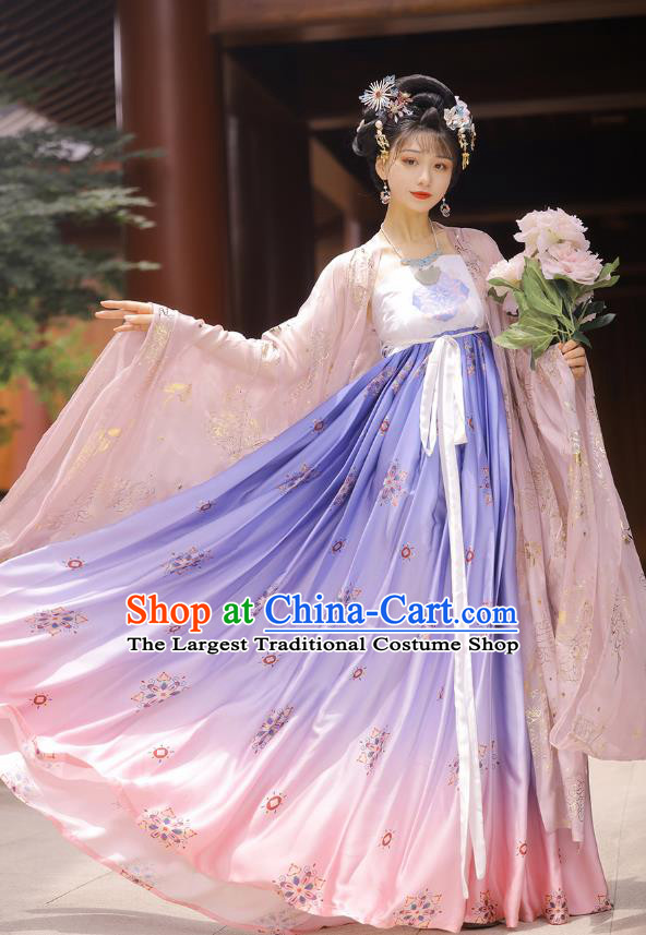 Chinese Tang Dynasty Noble Princess Cape and Dress Traditional Hanfu Garment Ancient Palace Lady Historical Costumes for Women