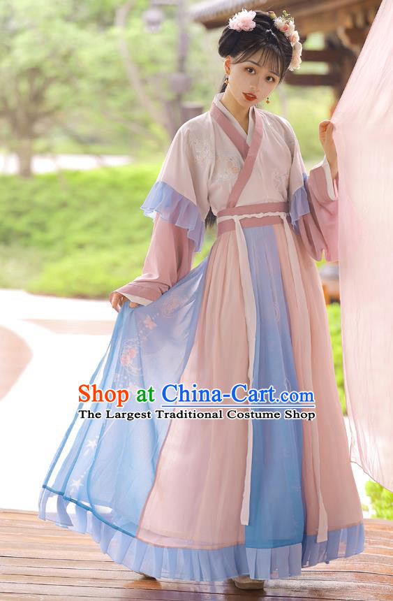 Chinese Jin Dynasty Young Female Top Blouse and Skirt Traditional Hanfu Garment Ancient Goddess Historical Costumes for Women