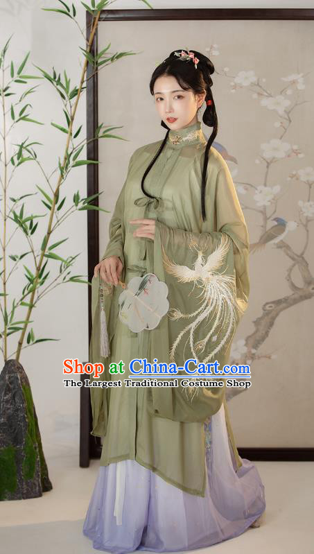 Traditional Chinese Ming Dynasty Court Female Costumes Ancient Princess Hanfu Garment Embroidered Green Blouse and Lilac Skirt Complete Set