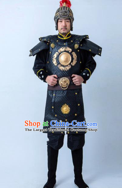 Chinese Traditional Three Kingdoms Period Warrior Armor Costume Drama Ancient General Clothing and Helmet for Men