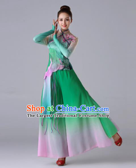 Traditional Chinese Umbrella Dance Green Outfits Classical Dance Dress Fan Dance Stage Performance Costume for Women