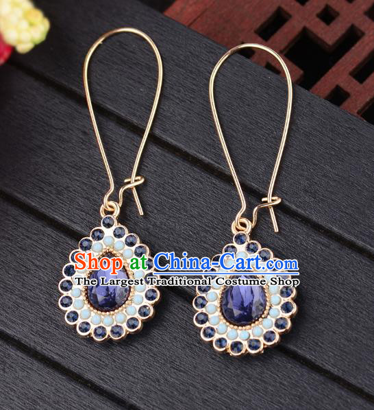 Asian India Traditional Accessories Asia Indian Bollywood Dance Earrings Jewelry Royalblue Crystal Eardrop for Women