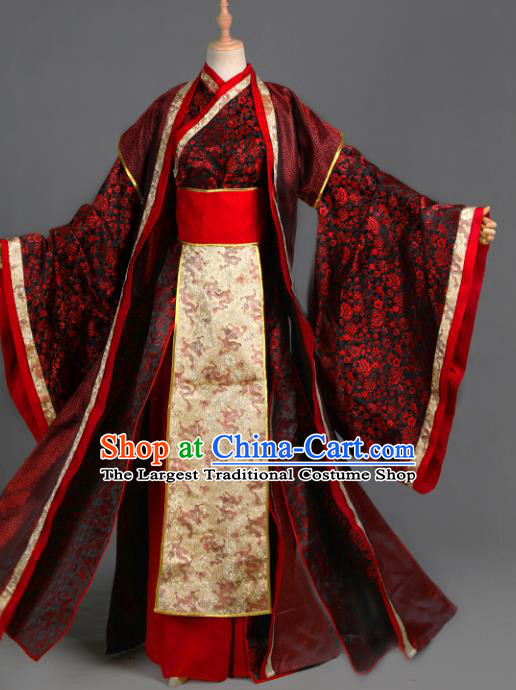 Traditional Chinese Cosplay Swordsman Wei Wuxian Wedding Costume Ancient Chivalrous Knight Garment Crown Prince Dark Red Clothing for Men