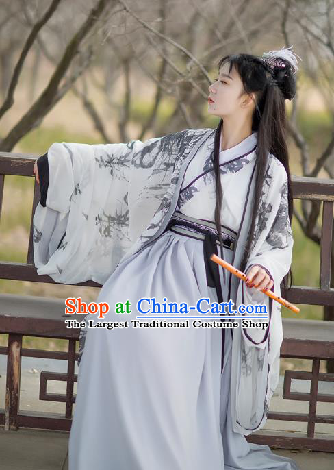 Traditional Chinese Jin Dynasty Heroine Historical Costumes Ancient Female Swordsman Hanfu Dress Apparel Full Set