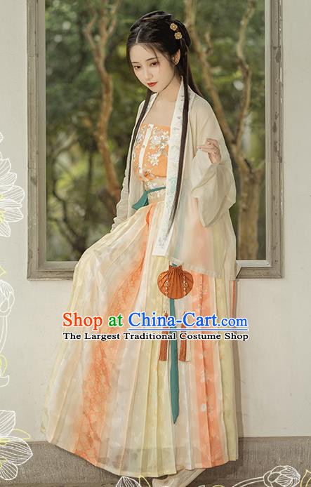 Ancient China Song Dynasty Young Beauty Historical Clothing Traditional Hanfu Embroidered Dresses Full Set